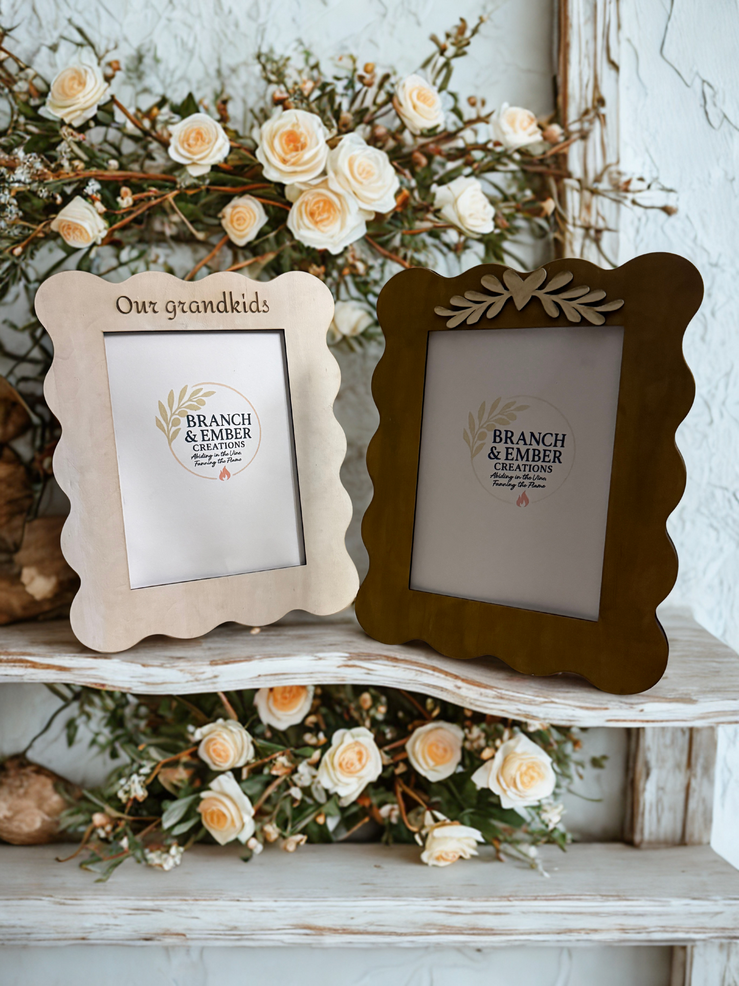 Scalloped Wooden Picture Frame 5x7 – Hand Painted or Stained with Custom Engraving