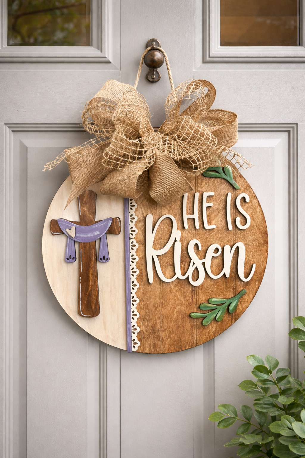 “He Is Risen” Wooden Door Hanger – Faith-Inspired Easter Decor