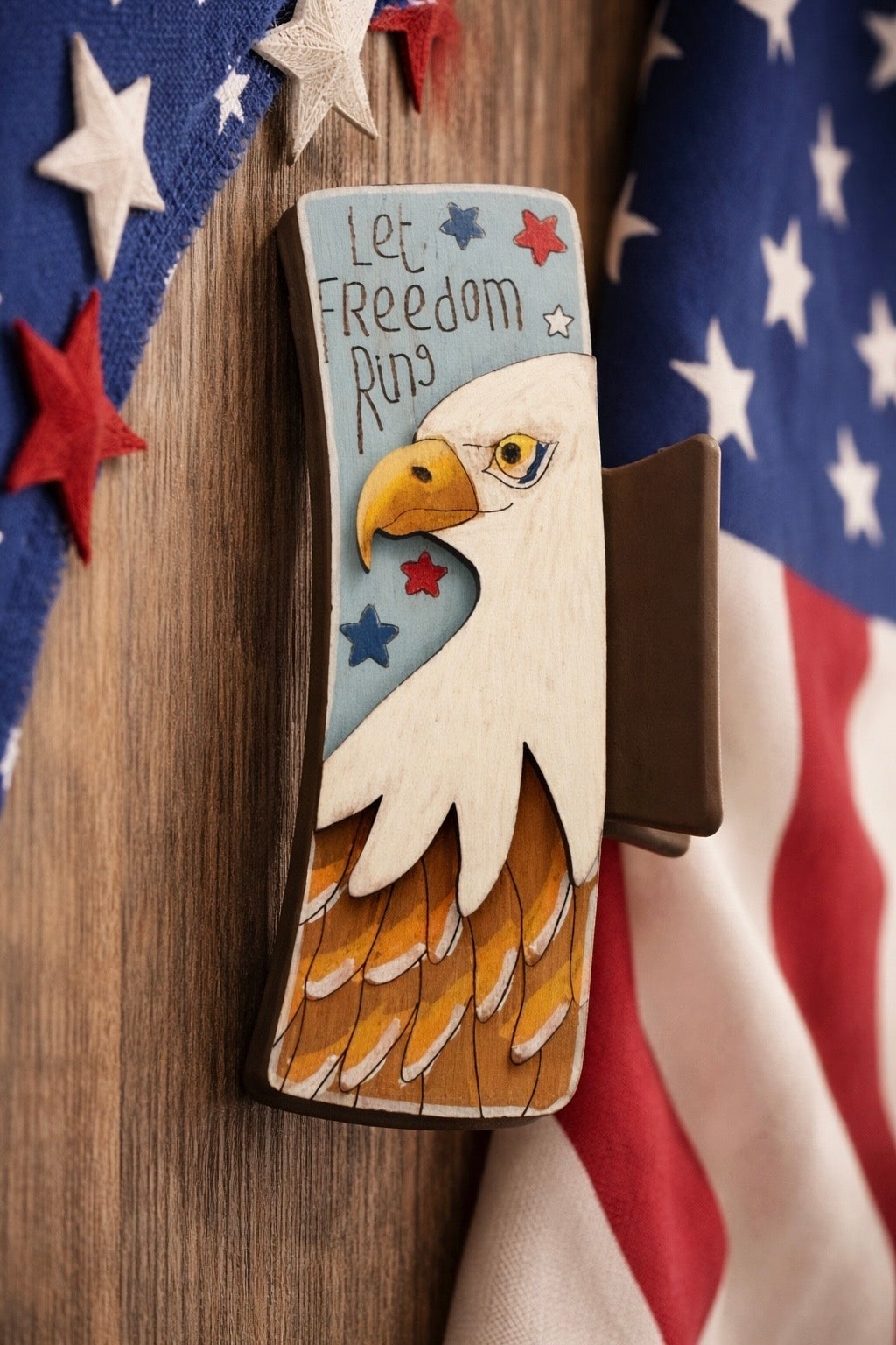 Let Freedom Ring 4 in Hair Claw Clip – Patriotic Eagle Wooden Hair Clip