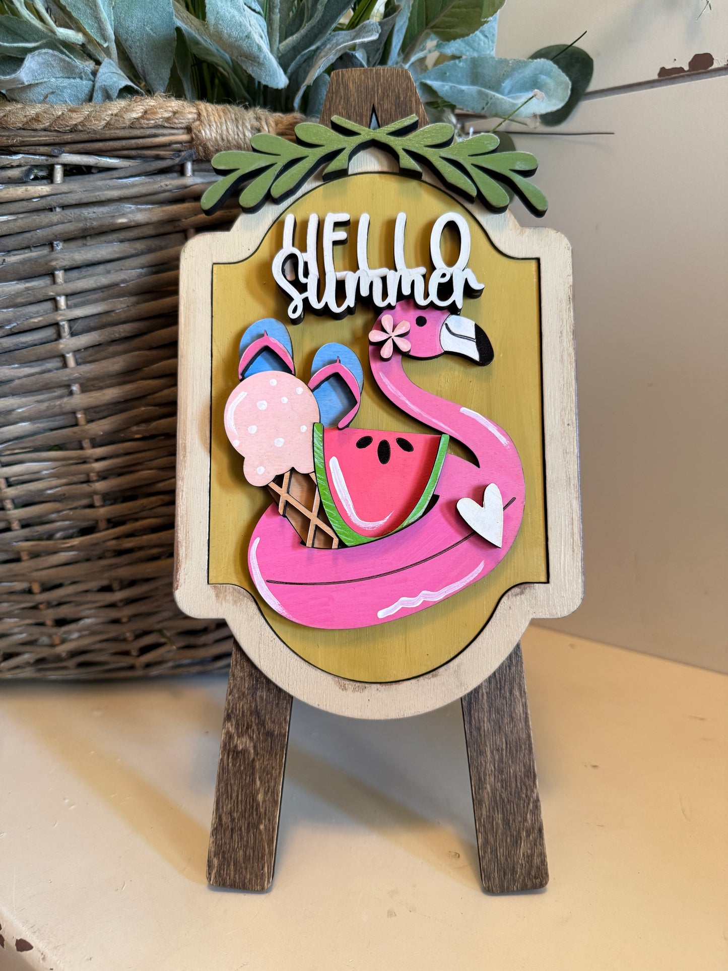 Hello Summer Flamingo – Interchangeable Seasonal Decor Insert
