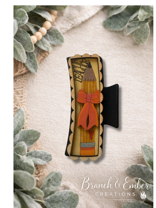 Teacher Pencil 4 in Wooden Hair Clip
