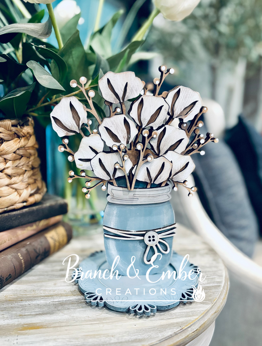 Cotton Mason Jar Arrangement