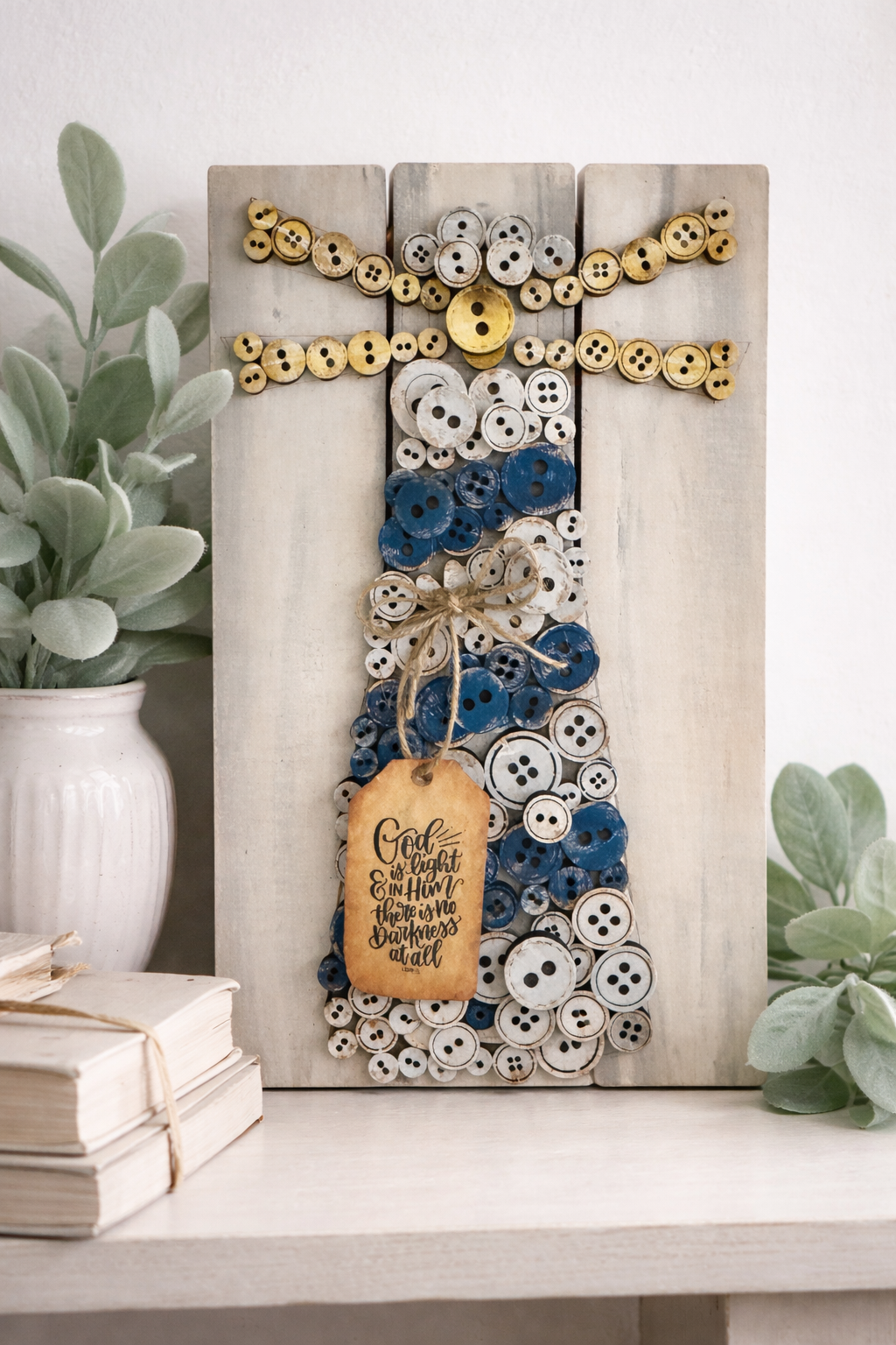 Beautiful Button Lighthouse – Handmade Coastal Faith Decor