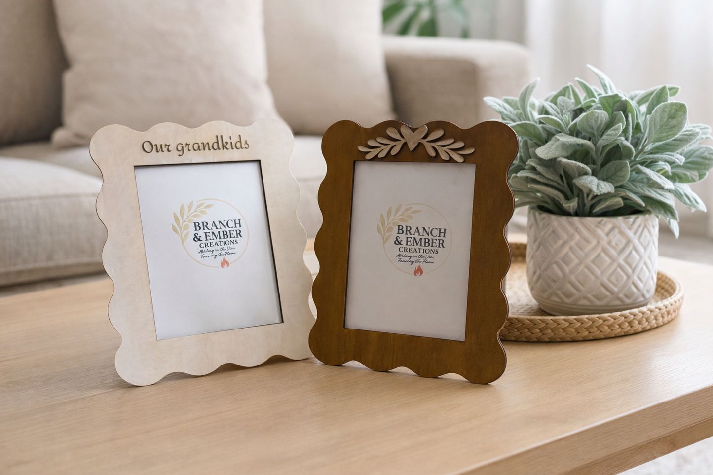 Scalloped Wooden Picture Frame 5x7 – Hand Painted or Stained with Custom Engraving