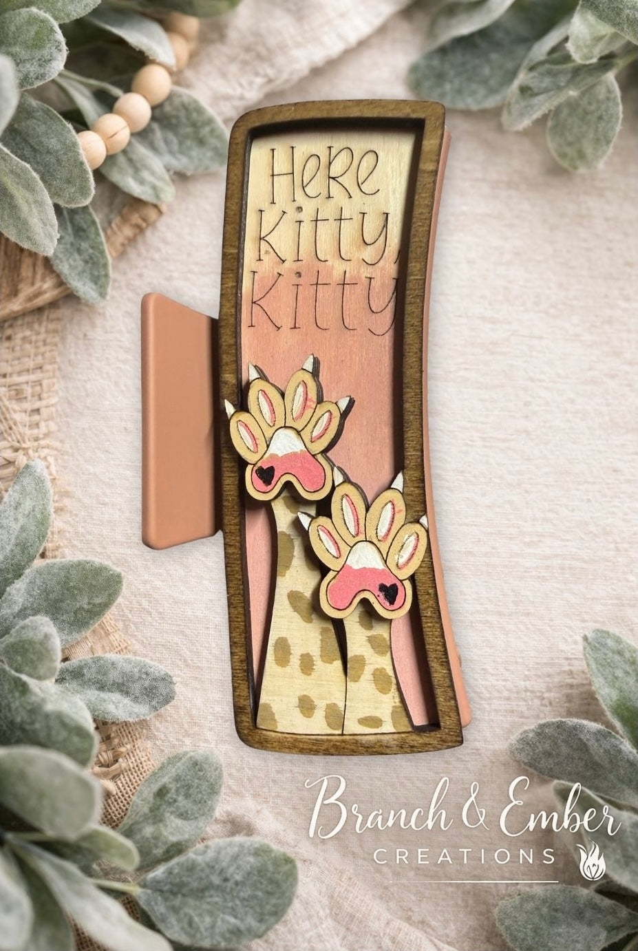 Here Kitty 4 in Hair Clip – Wooden