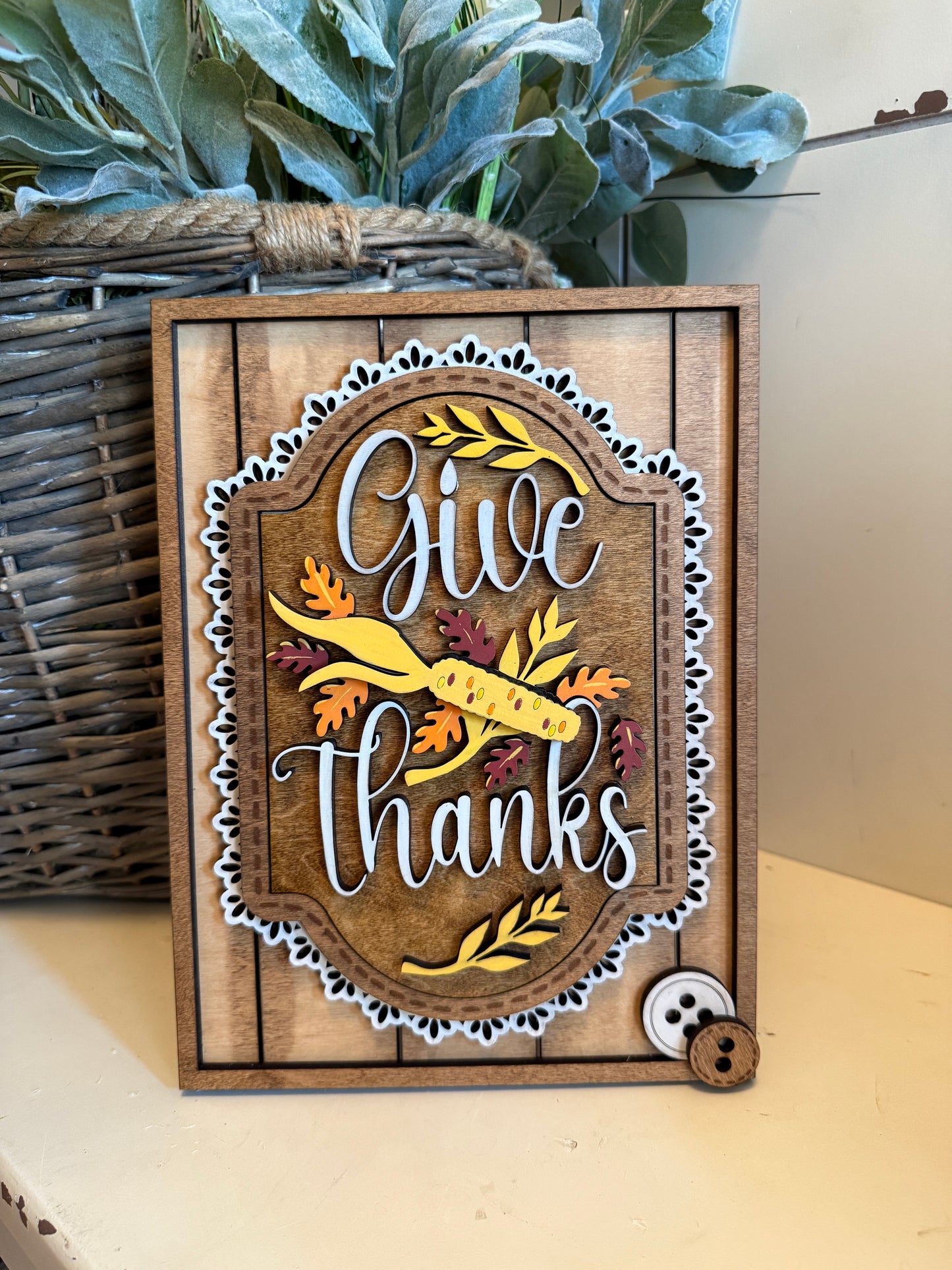 Thanksgiving Give Thanks  – Interchangeable Seasonal Decor Insert
