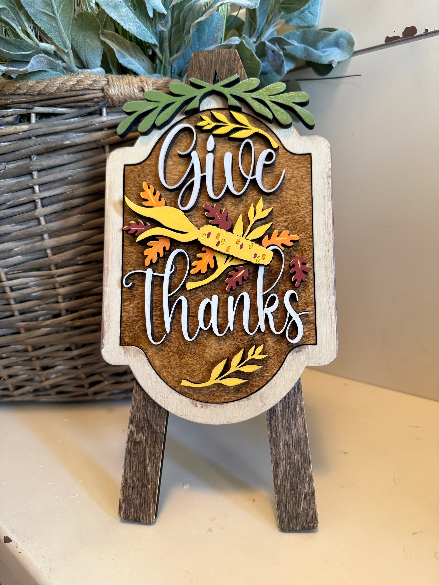 Thanksgiving Give Thanks  – Interchangeable Seasonal Decor Insert