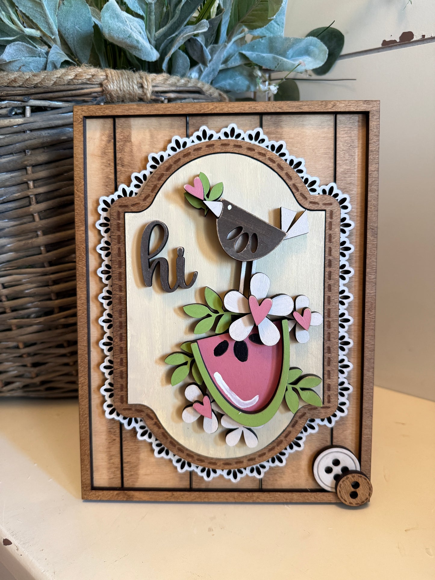 Watermelon bird - – Interchangeable Seasonal Decor Insert