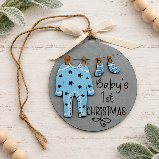 Hand-painted Baby's 1st Christmas boy ornament