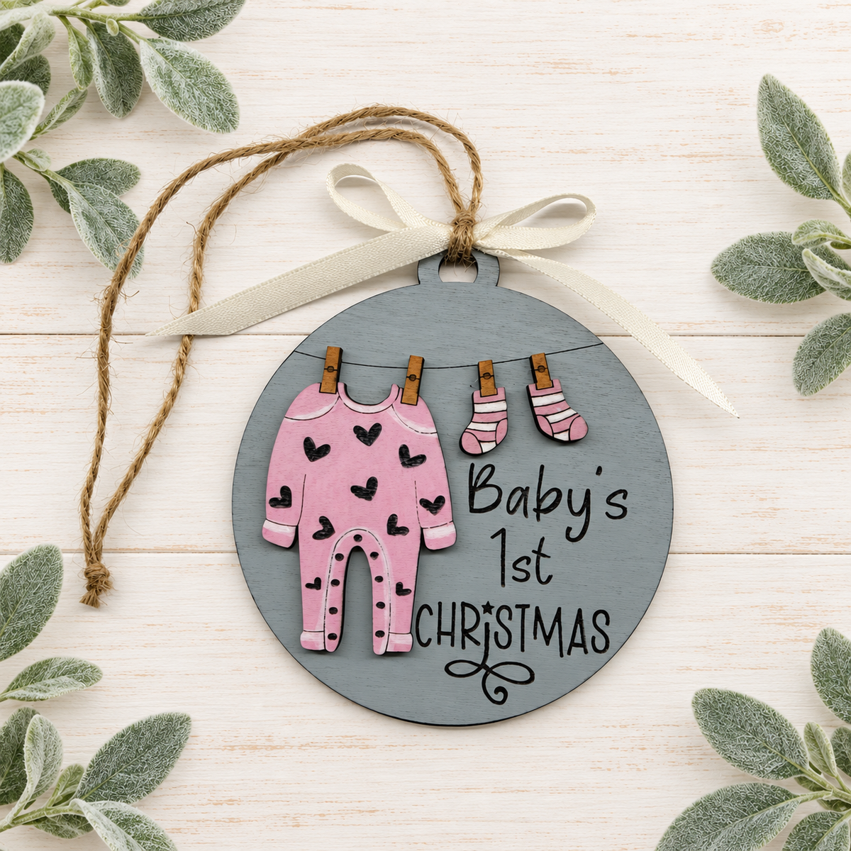Hand-painted Baby's 1st Christmas girl ornament