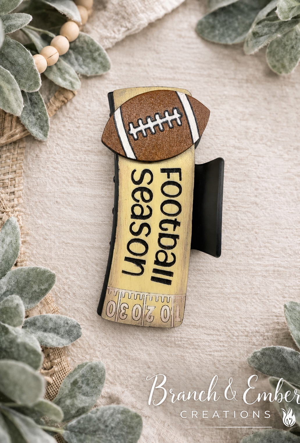 Football Season 4-inch layered wooden hair claw clip