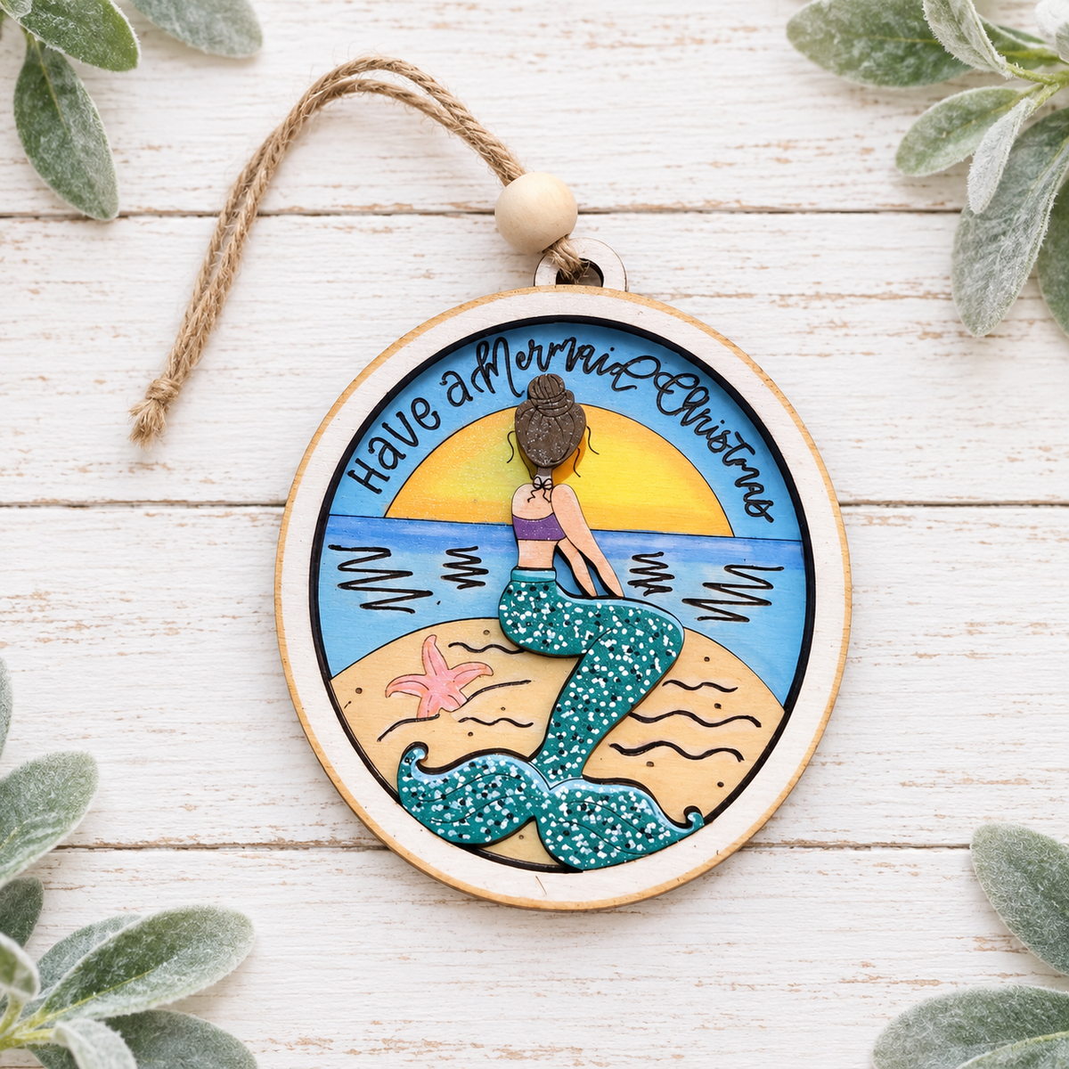 Hand-painted Have a Mermazing Christmas mermaid ornament
