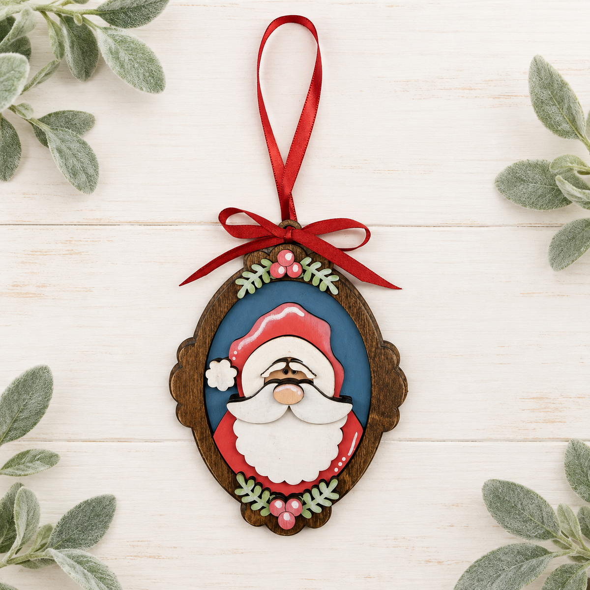 Hand-painted Santa picture frame ornament